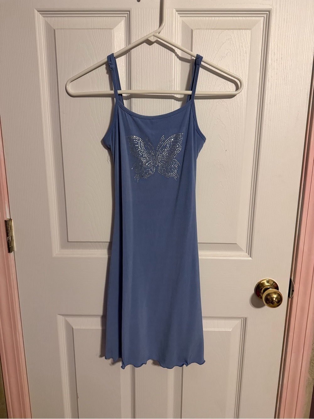 Blue Rhinestone Butterfly Slip Dress